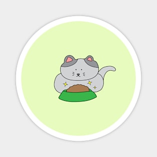 cute grey cat eating cat food Magnet